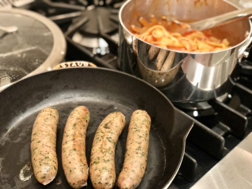 Chicken spinach sausage with homemade pasta sauce