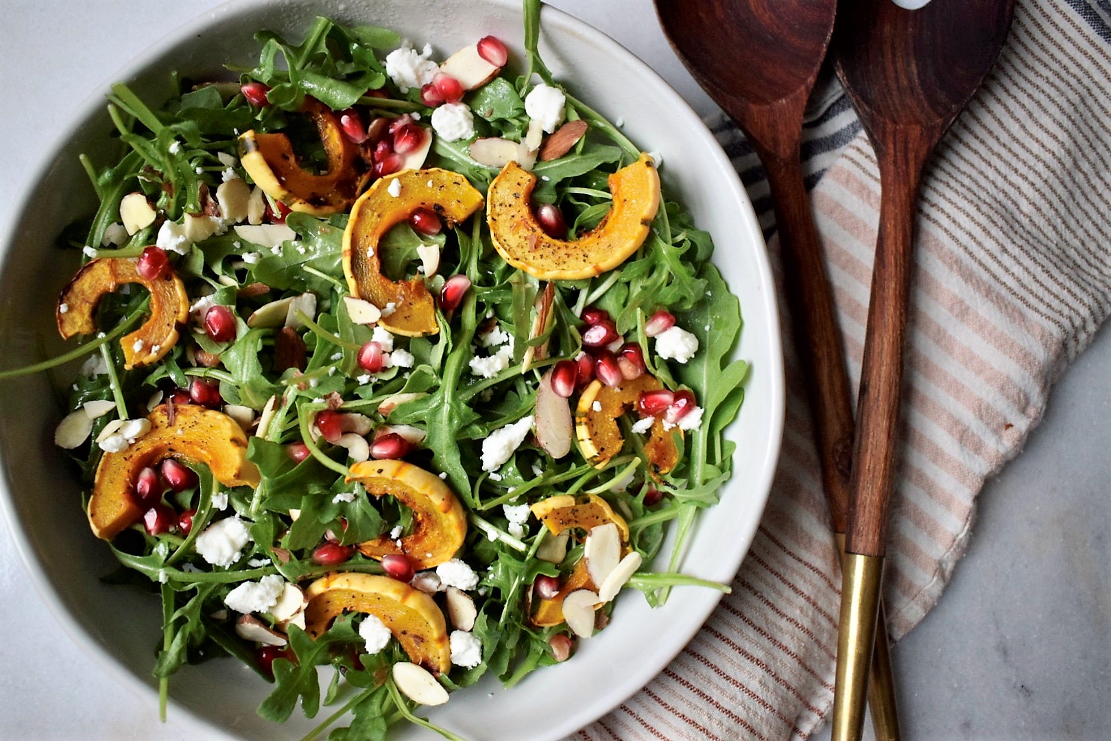 Delicata Squash Salad with Pomegranate, Almonds and Goat Cheese
