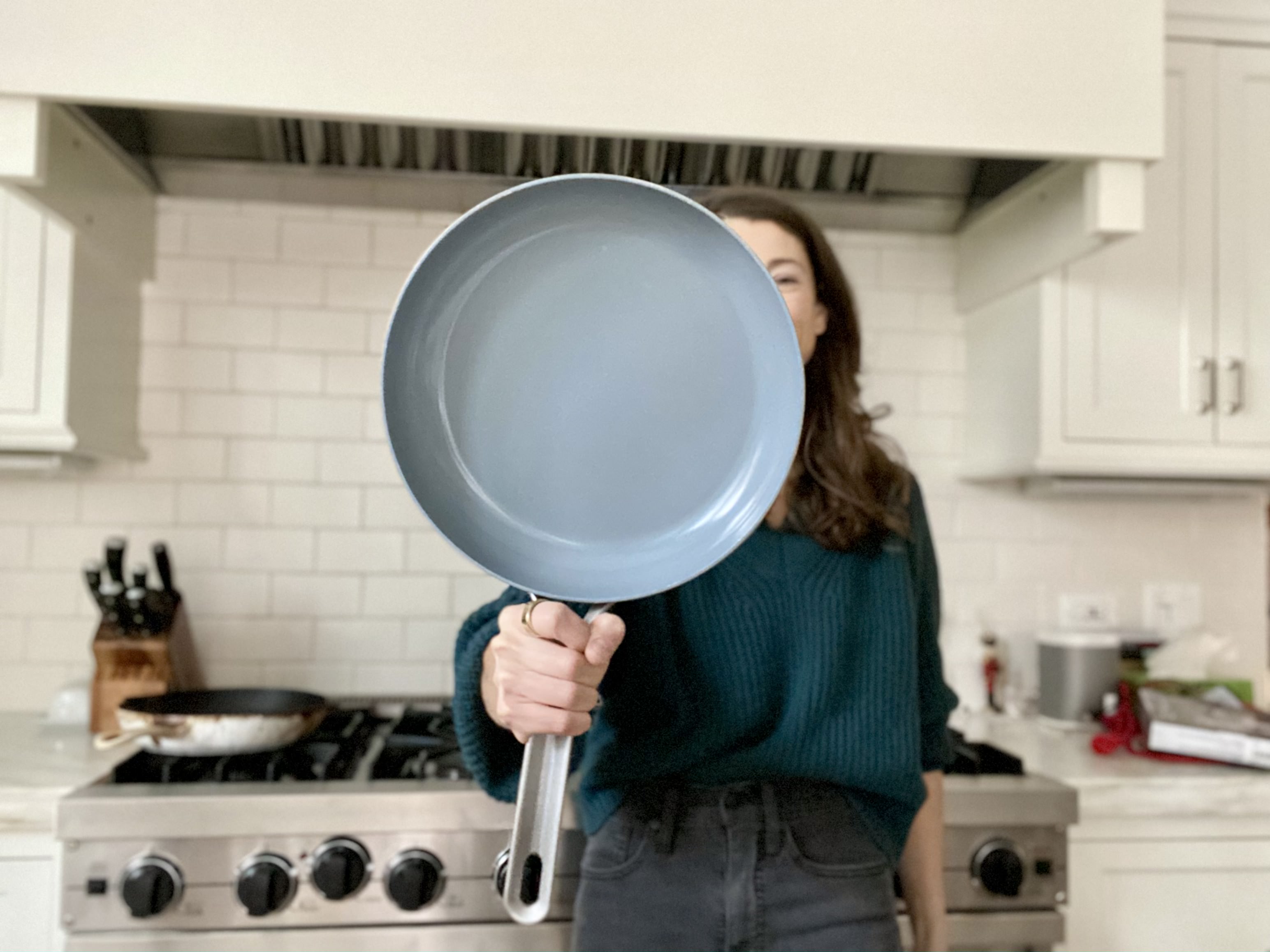 Jessica holding nonstick five two pan